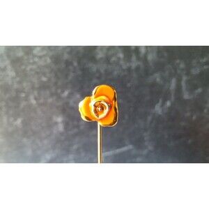 Orange Enamel Floral Gold Tone Metal Stick Pin Vintage READ Description